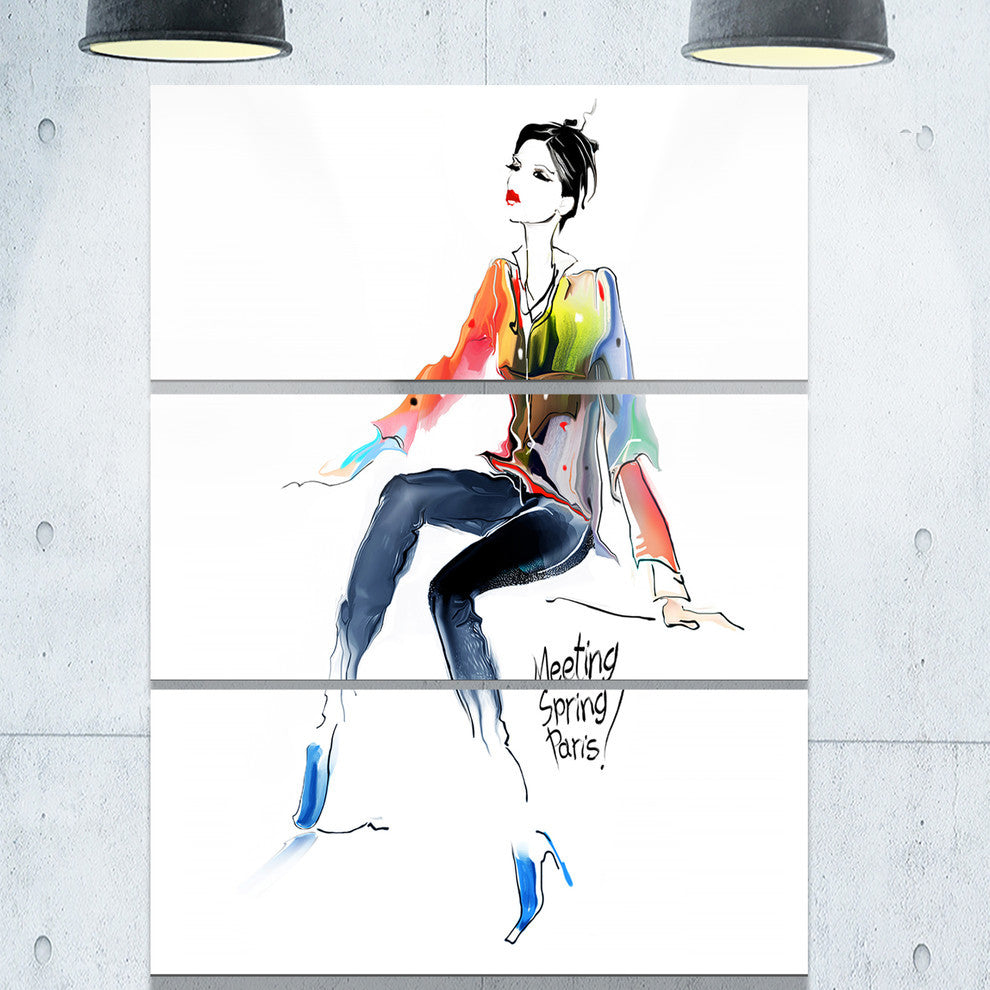 "Young Woman Colorful" Digital Metal Wall Art, 3 Panels, 28"x36"
