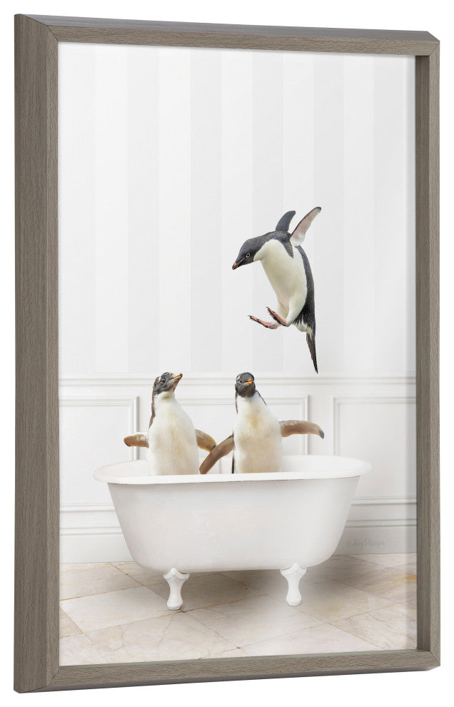 Blake Penguins Bathroom Framed Printed Glass by Amy Peterson, Gray 18x24