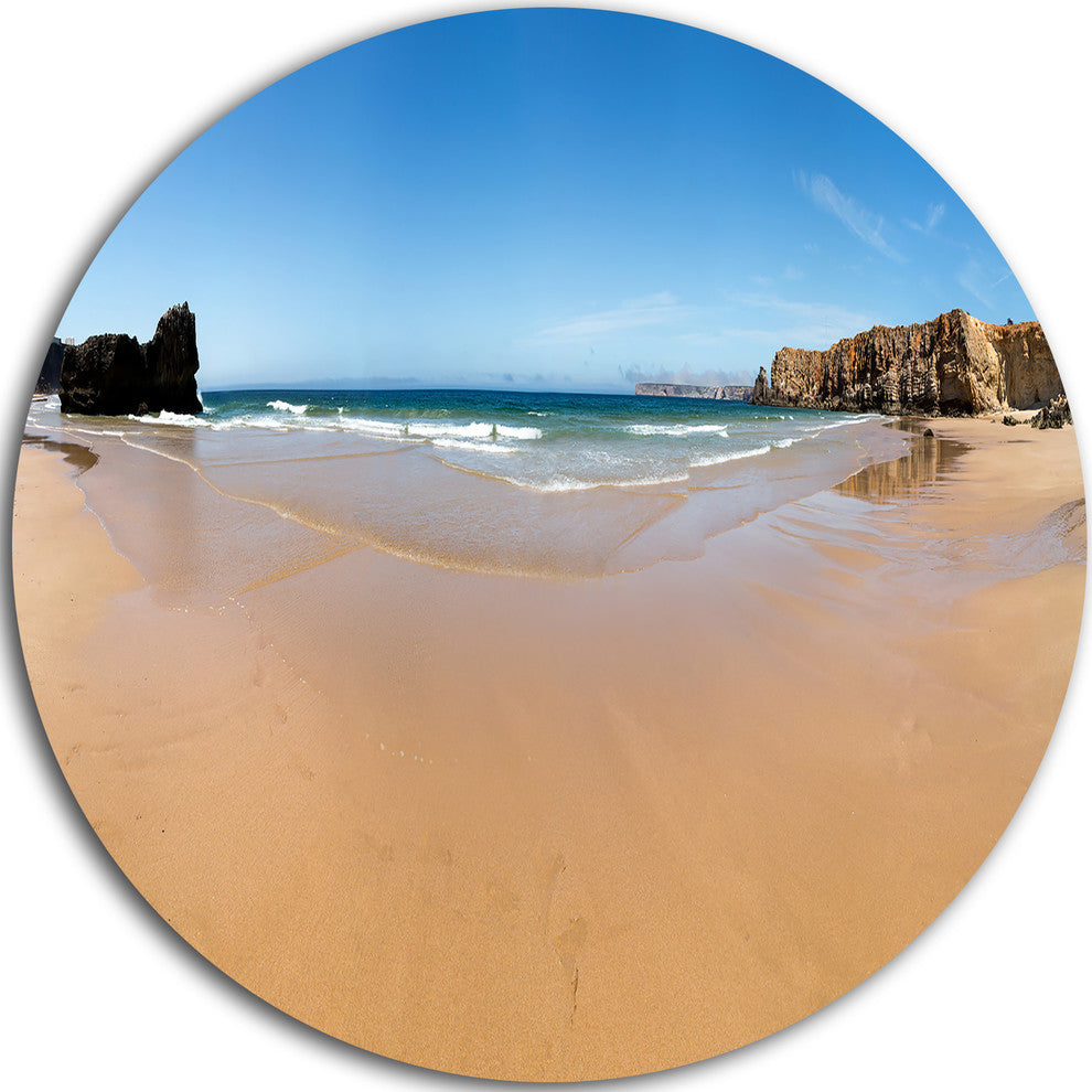 Calm Sandy Coastline Panorama, Beach Round Wall Art, 11"