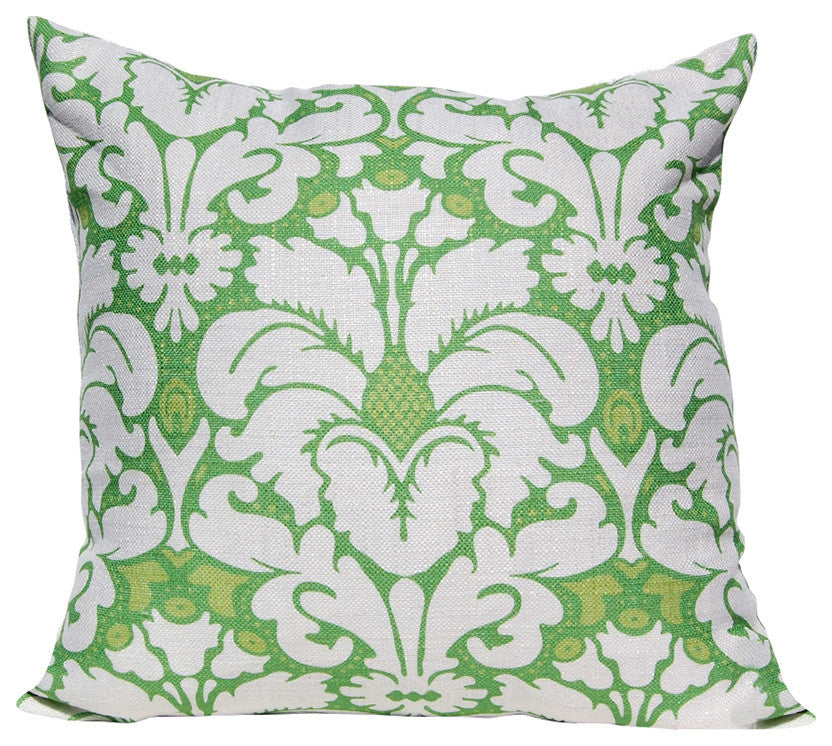 Plumes Damask Pillow, Green
