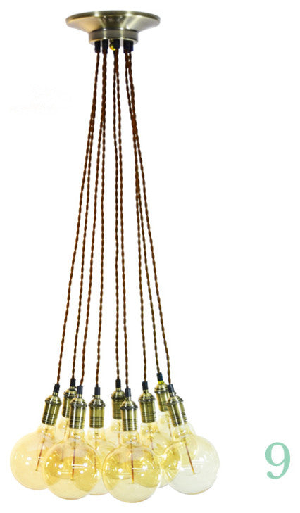 9 Pendant, Even Cluster, Brown Twisted Antique Brass