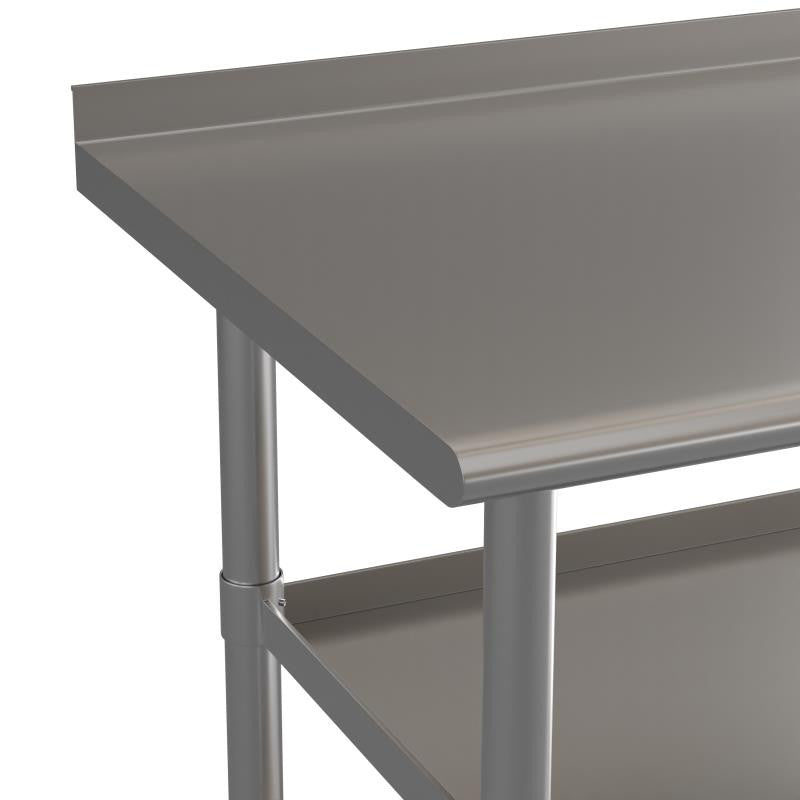 Stainless Steel 18 Gauge Work Table With 1.5" Backsplash and 2 Undershelves, NSF