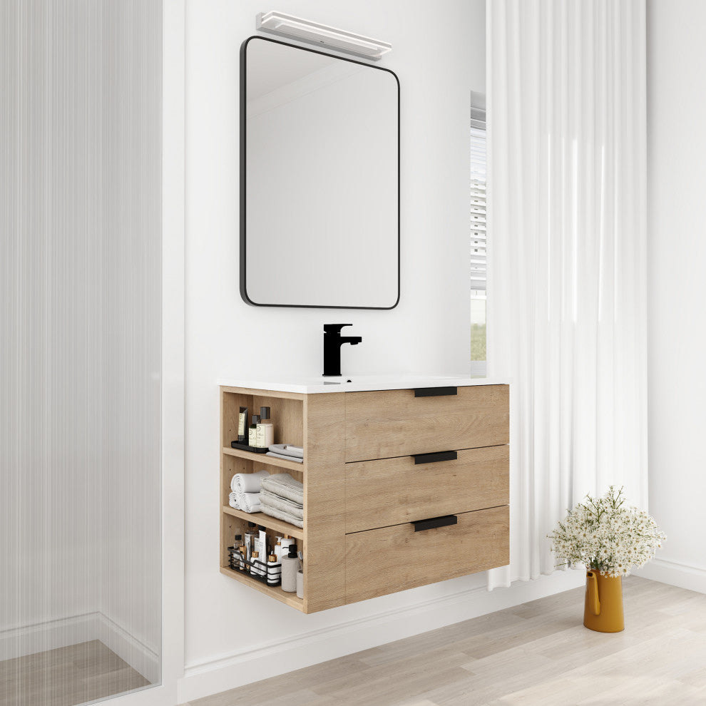 30 Inch Plywood Wall-Mounted Bathroom Vanity With Drawer and Adjustable Shelf