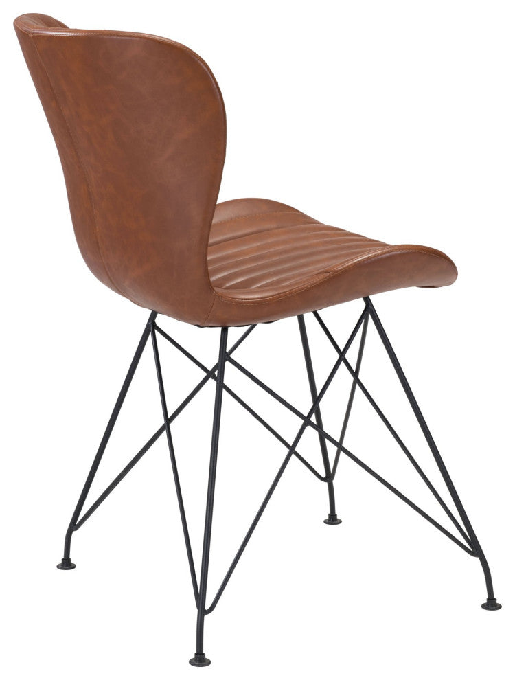Dining Chair, Set of 2, Faux Vinyl Leather, Steel, Vintage Brown, Black, Cafe