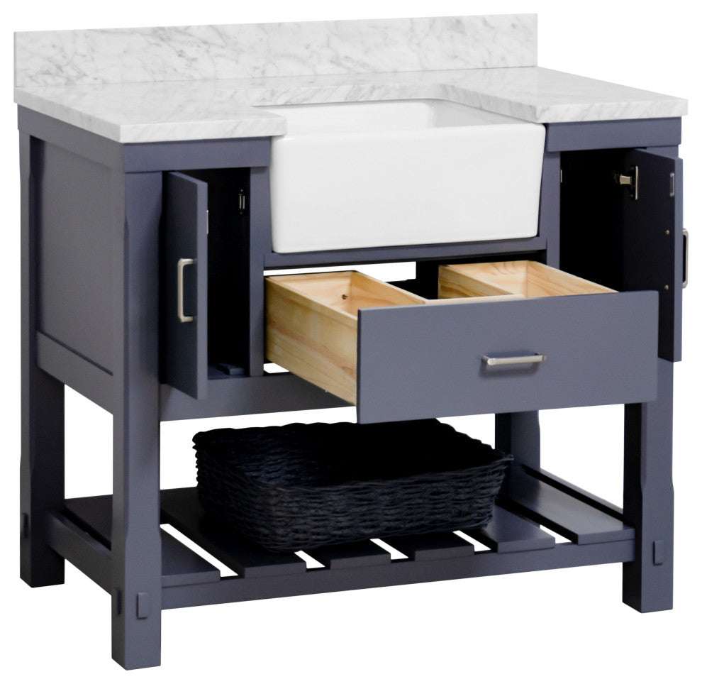 Charlotte 42" Bathroom Vanity, Marine Gray, Carrara Marble