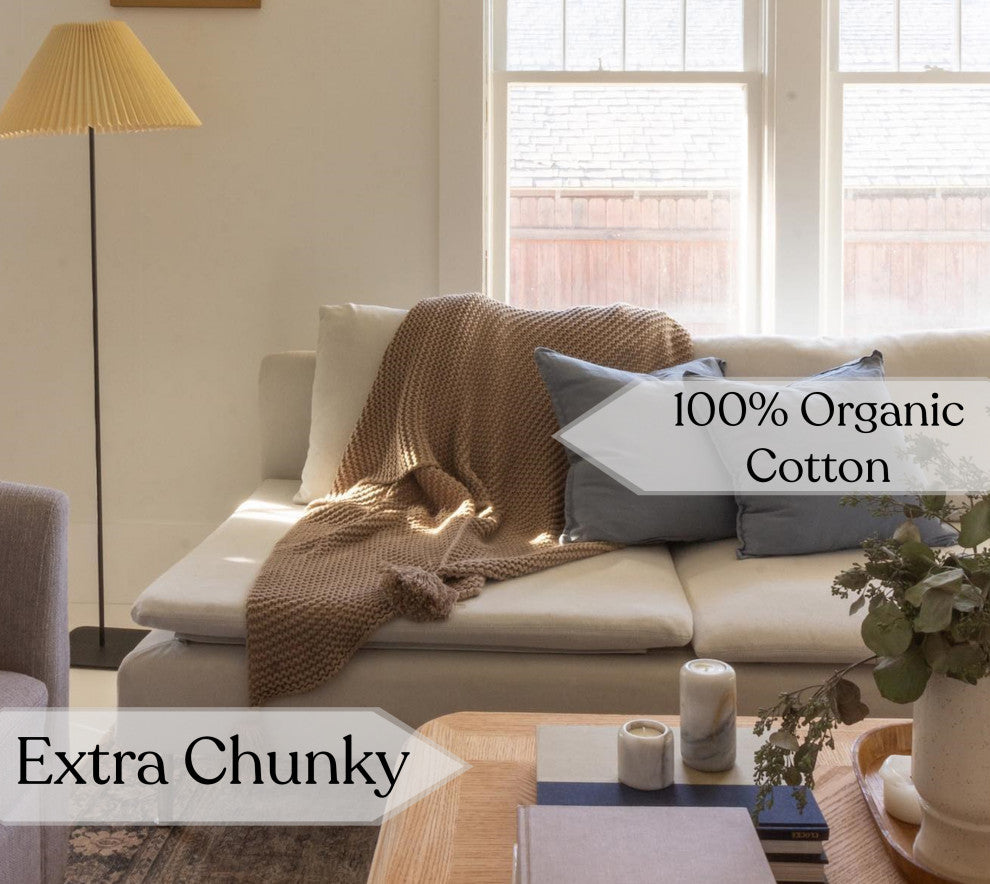 Organic Cotton Chunky Knit Over-Sized Throw Blankets, 50"X70", Stone
