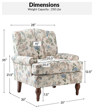 Trasitional Armchair with Solid Wood Legs Set of 2, Bird