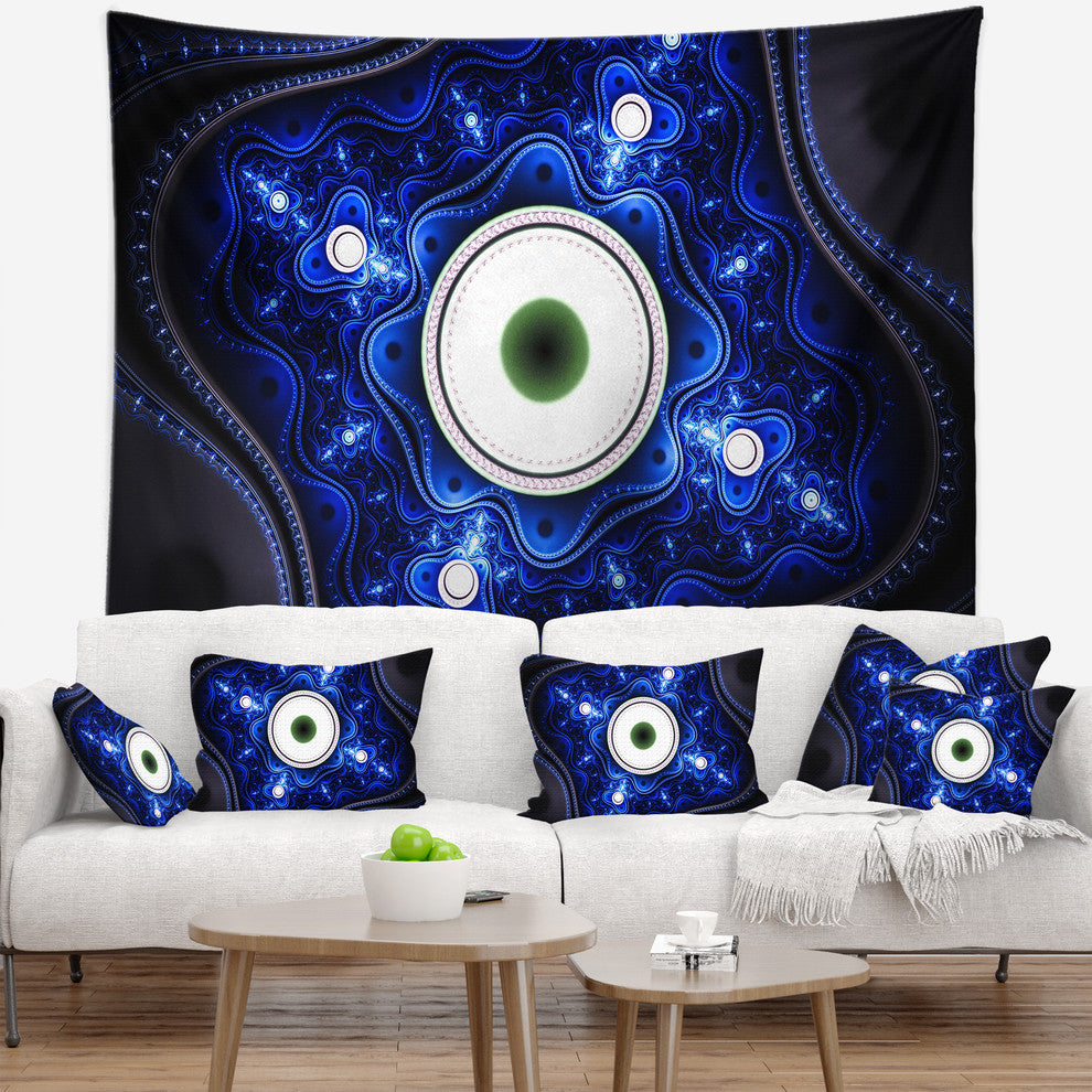 Exotic Blue Pattern with Circles Abstract Wall Tapestry, 92"x78"