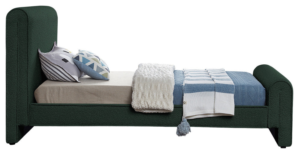 Stylus Black Boucle Fabric Full Bed, Green, Twin