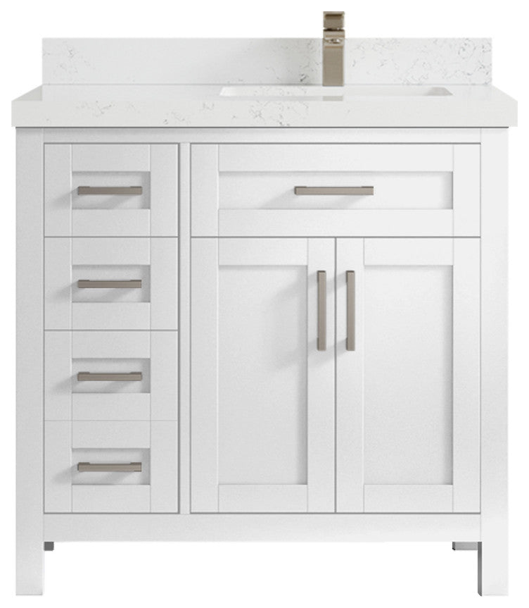 Cambridge 36 Right Offset Bath Vanity in White 2" Empira Quartz