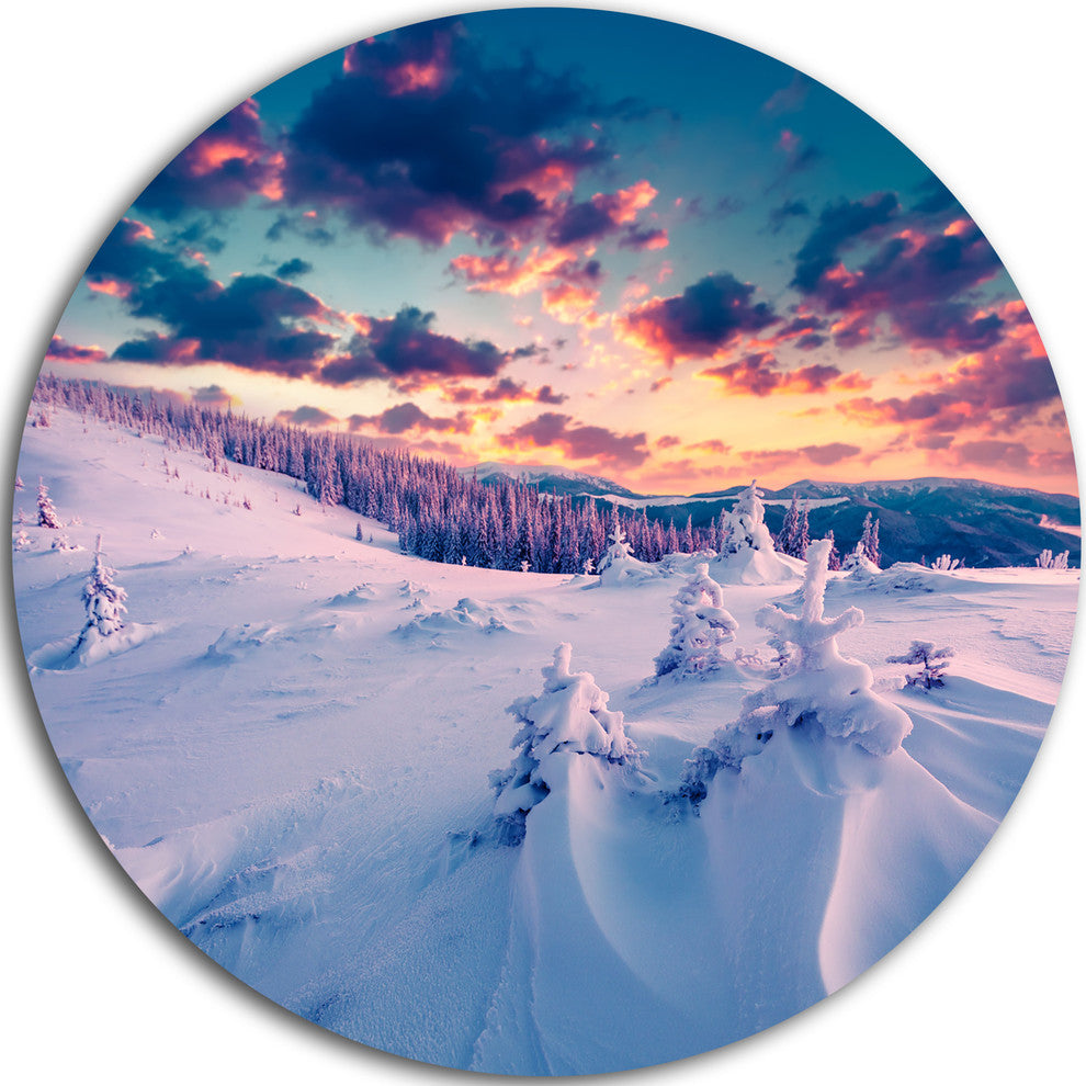 Winter In Carpathian Mountains, Landscape Photo Disc Metal Artwork, 36"