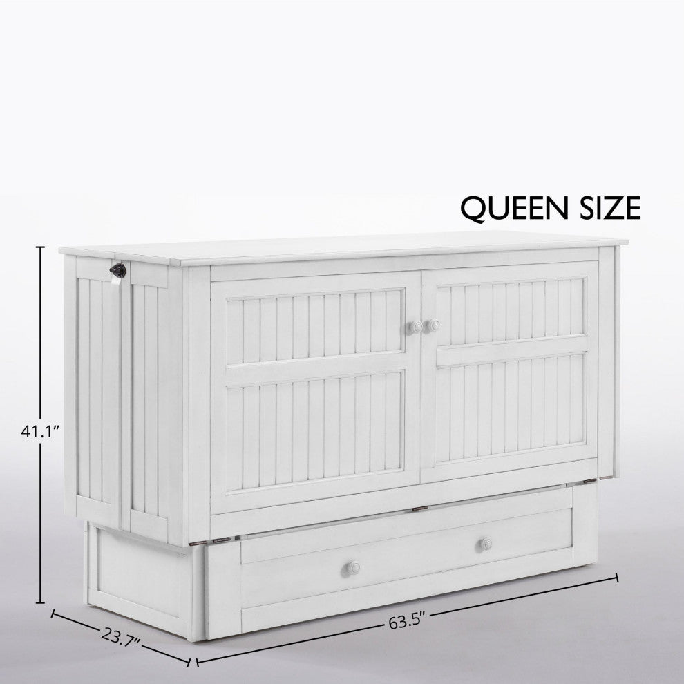 Daisy Queen Size Murphy Bed Cabinet With Storage & Charging Ports, White