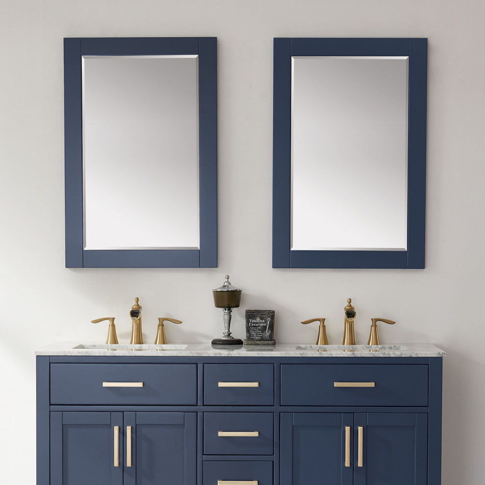 Ivy Rectangular Bathroom Wood Framed Wall Mirror, Blue, 24"