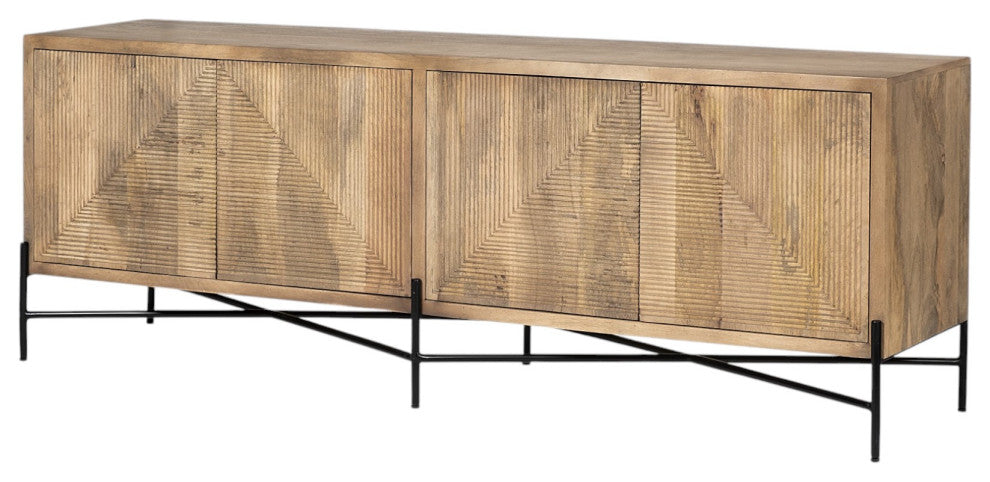 78" Brown Solid Wood Sideboard with Four Doors