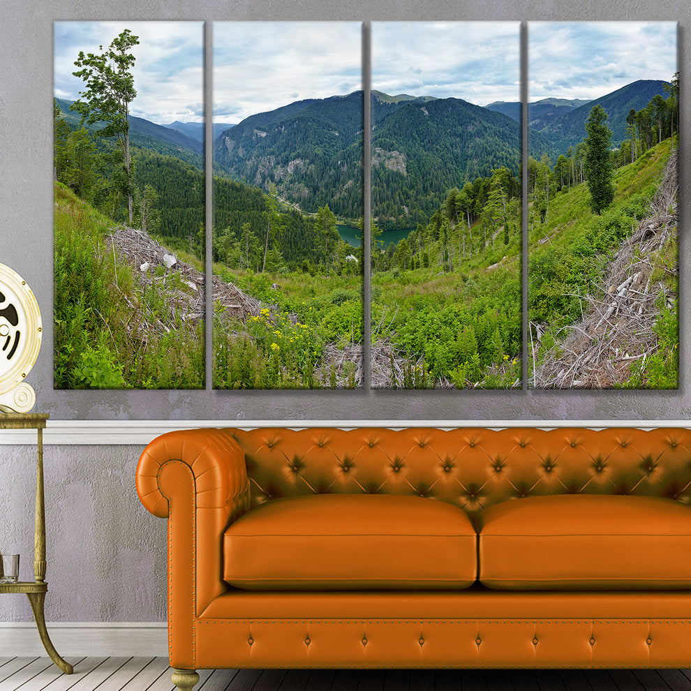 Green Mountains Panorama, Landscape Canvas Art Print, 48"x28", 4 Panels