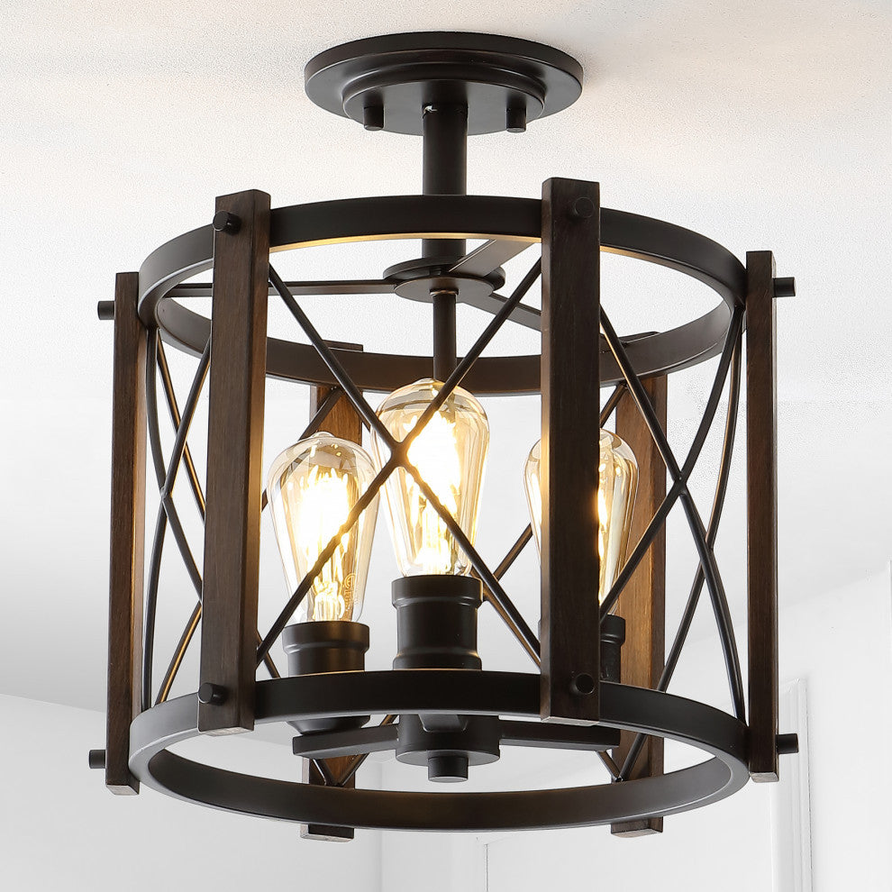 Ferme 14" 3-Light Iron LED Flush Mount, Brown