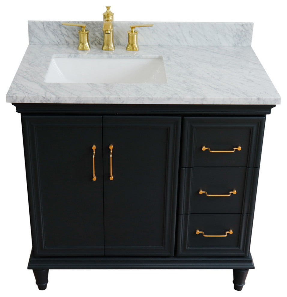 37" Single Vanity, Dark Gray Finish With White Carrara