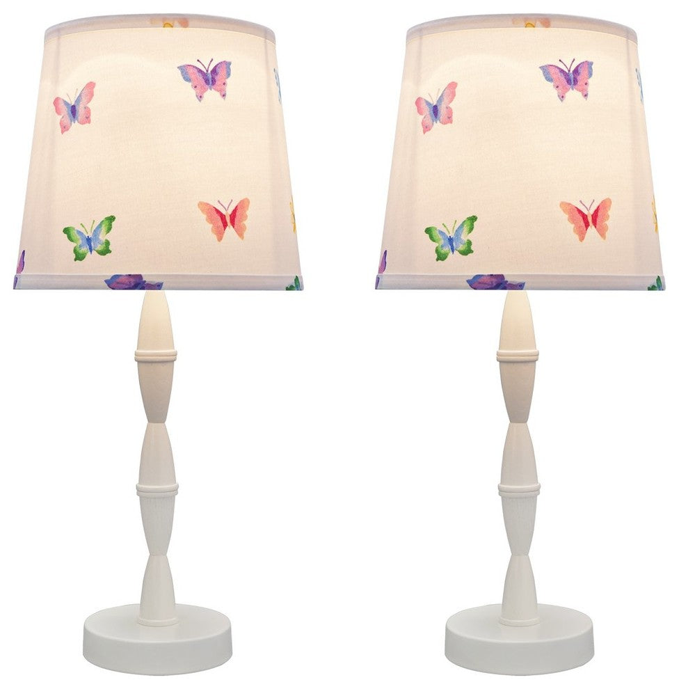 40135-02, 2-Pack Set, 19 1/2" High Wood Table Lamp, Cream White with Metal Base