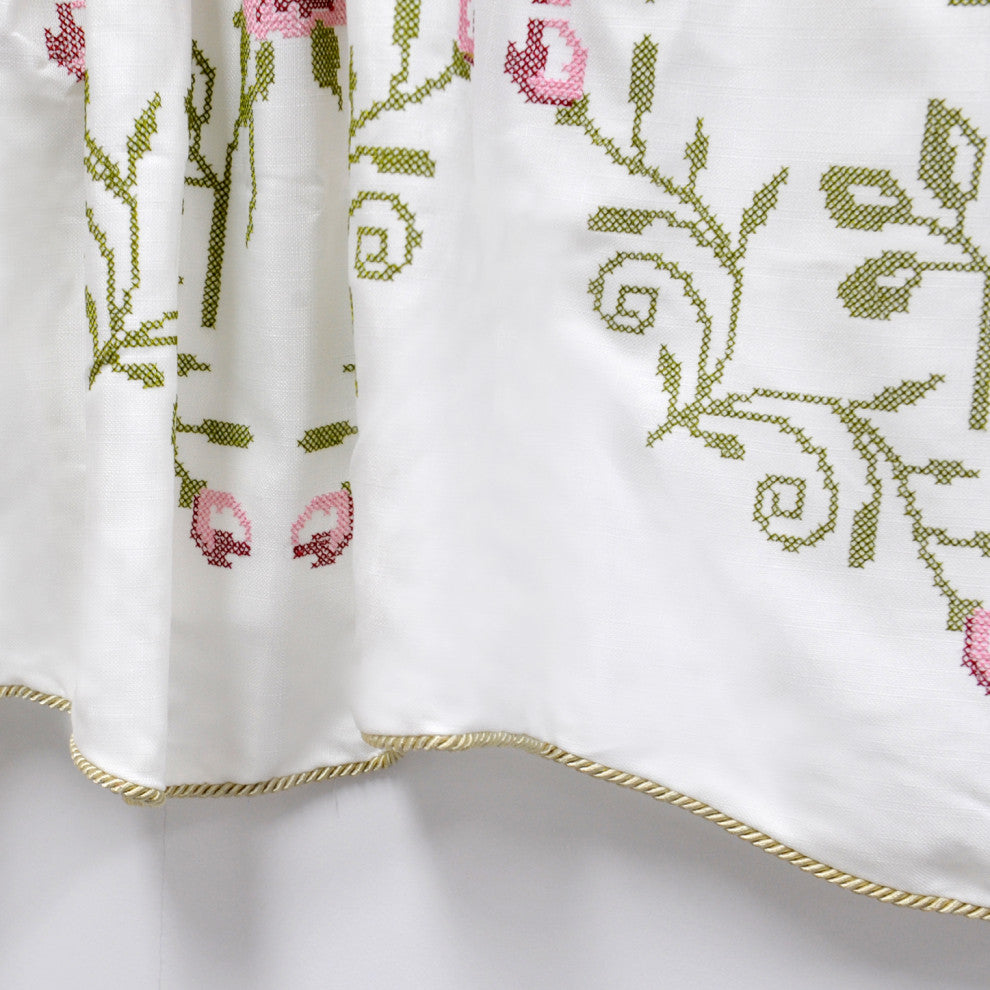 Rose Embroidery Window Curtain Valance, Light Pink, 19" X 60"