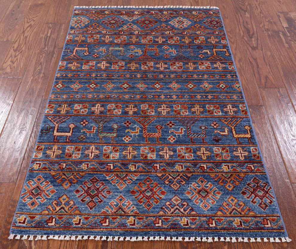 Persian Gabbeh Tribal Hand Knotted Rug 2' 11" X 4' 11" Q5405