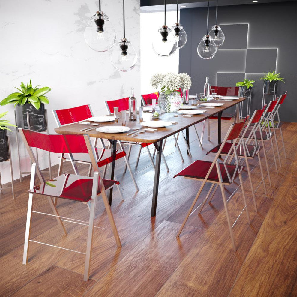 LeisureMod Menno Modern Acrylic Folding Chair Red
