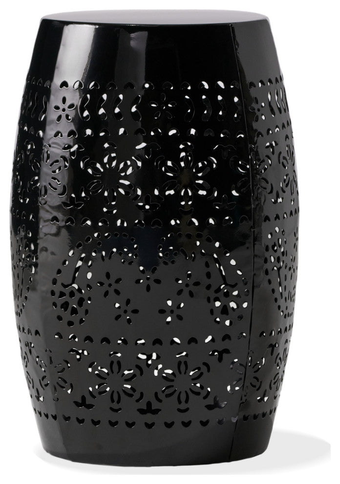 GDF Studio Millie Outdoor 12" Lace Cut Iron Side Table, Black