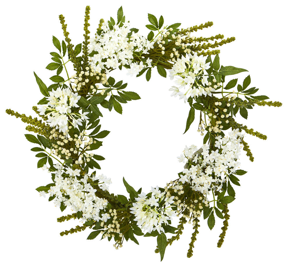 24" White Mixed Floral Artificial Wreath