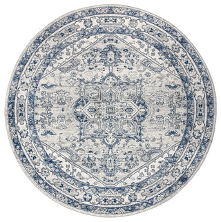 Modern Persian Vintage Medallion Area Rug, Grey, 8' Round