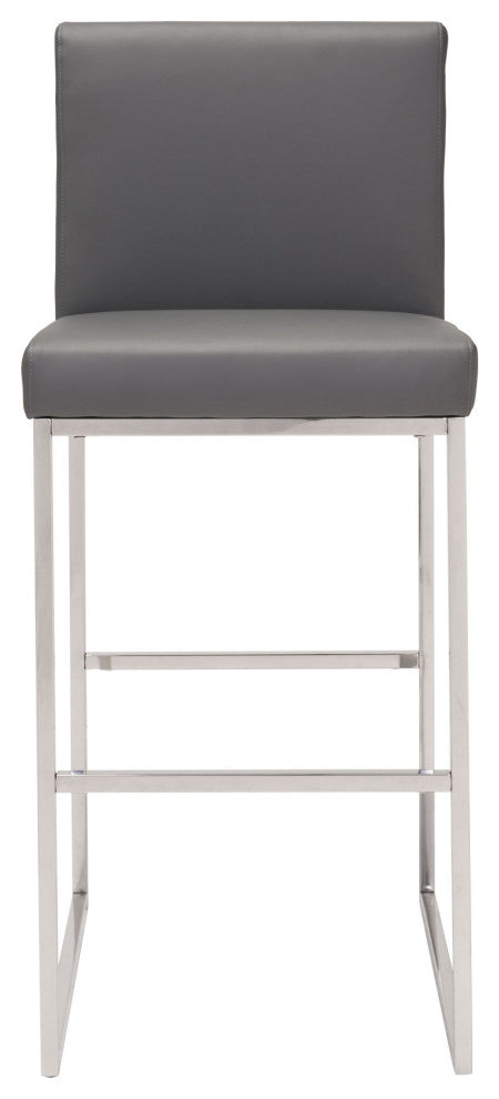 Bar Stool Chair Barstool, Faux Vinyl Leather, Steel, Gray, Silver, Cafe