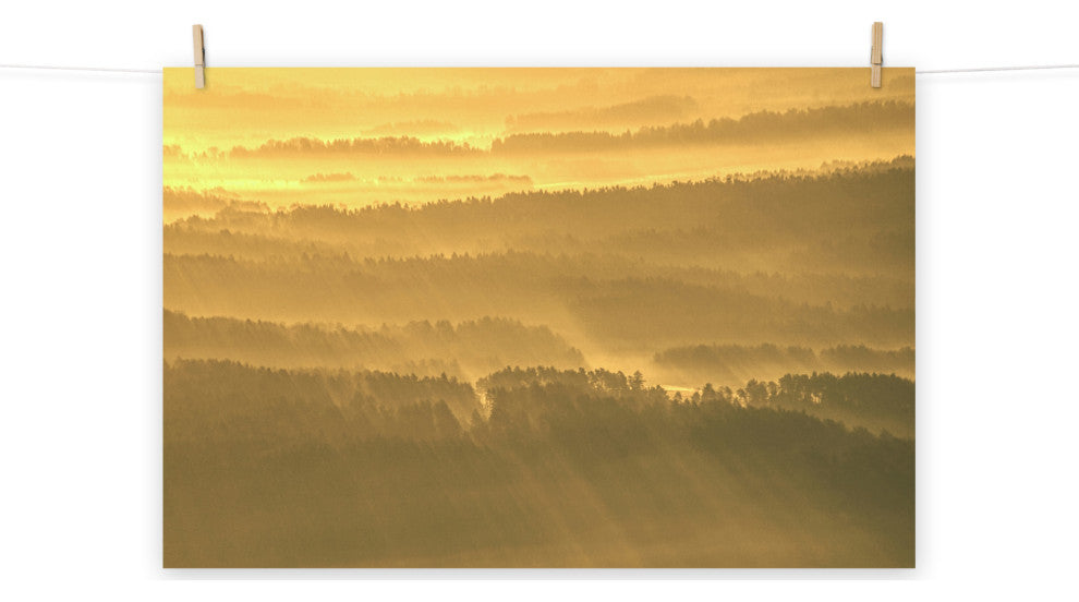 Golden Mist Valley - Hills & Mountain Range Landscape Wall Art Prints, 12" X 16"