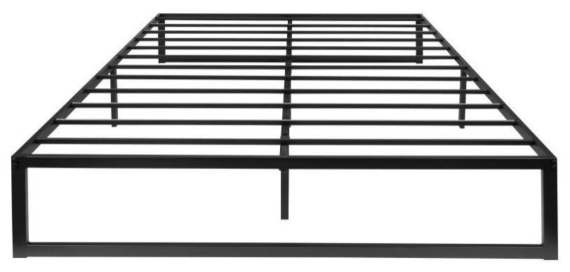14" Metal Platform Bed Frame, 12" Pocket Spring Mattress & Memory Foam Topper, Black, King