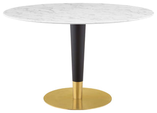 Dining Table, Round, Artificial Marble, Metal, Gold White, Modern, Cafe Bistro