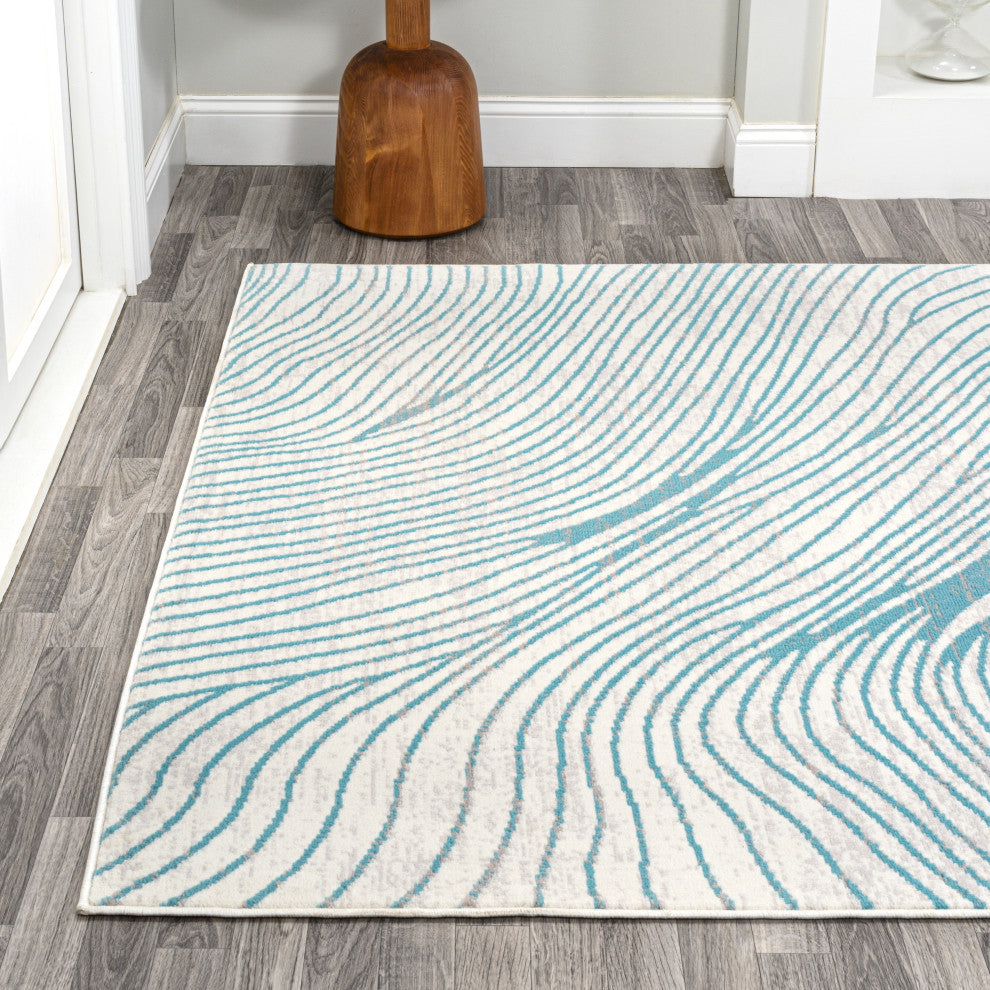 Arlo Woodgrain Geometric Ivory/Blue 4'x6' Area Rug