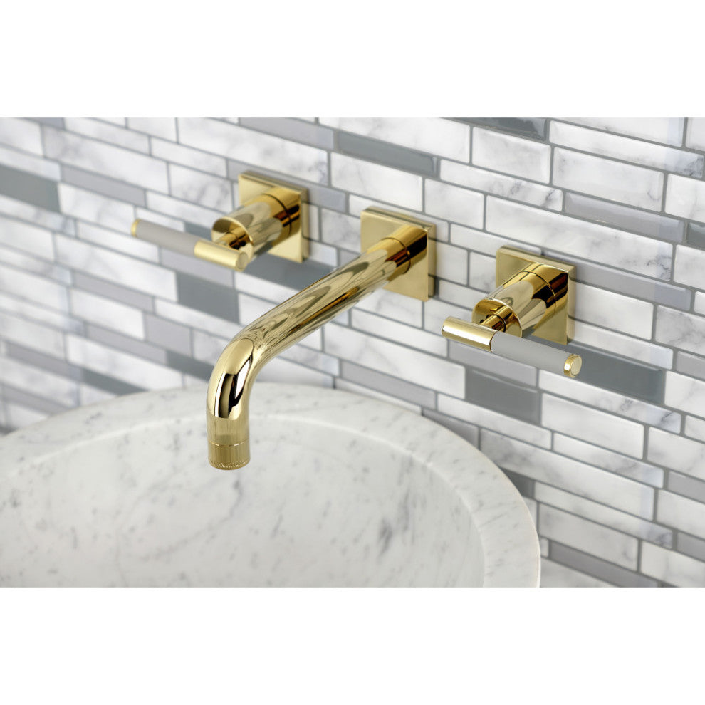 Kingston Brass KS6122DKL Two-Handle Wall Mount Bathroom Faucet, Polished Brass