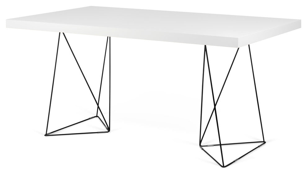 Modern Home Office Wire Leg Desk, White/Black Leg