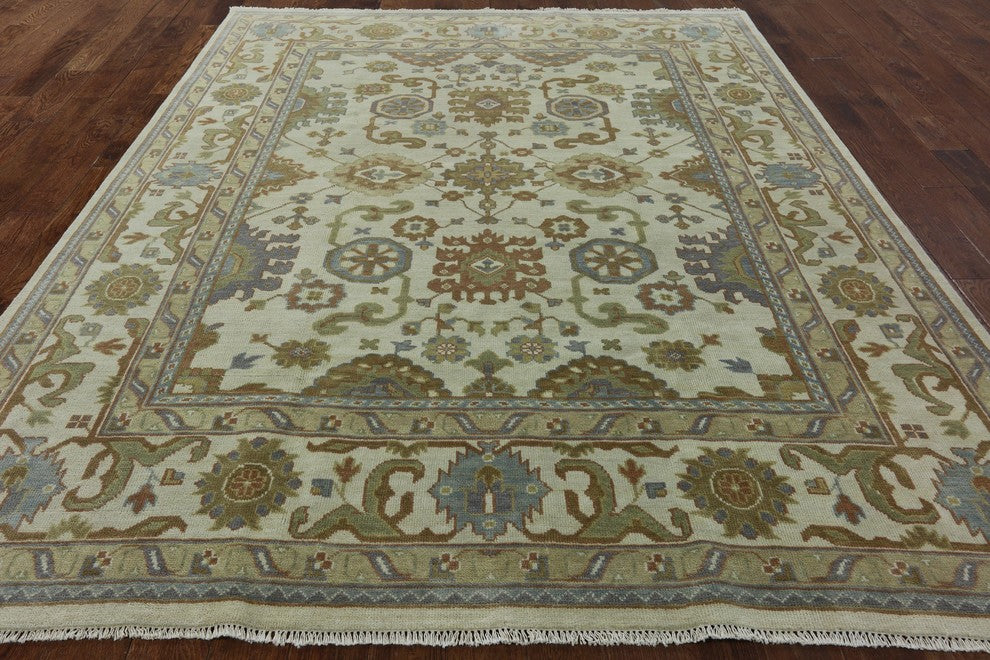 Traditional Oriental Floral 8'x10' Ivory Oushak Hand Knotted Wool Area Rug H8607