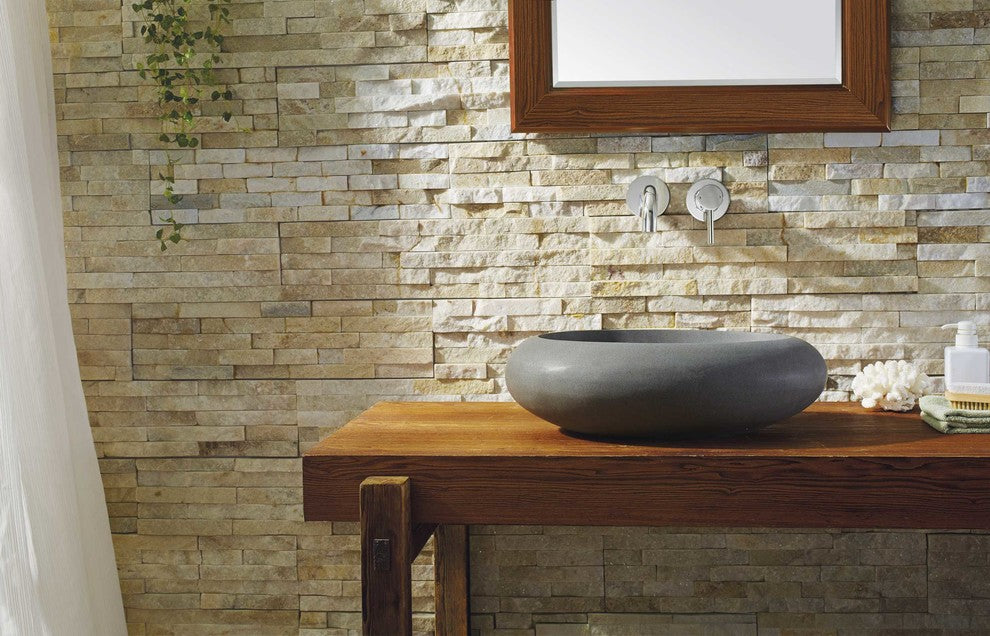 Virtu USA Athena Natural Stone Bathroom Vessel Sink, Andesite Granite
