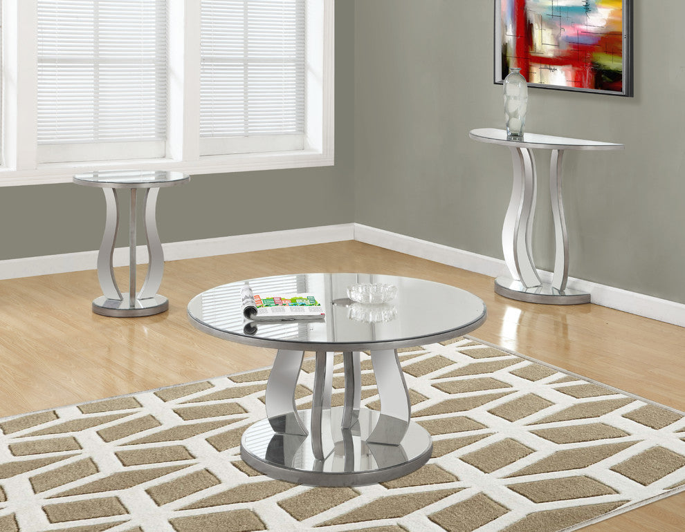 Coffee Table - 36"Dia / Brushed Silver / Mirror