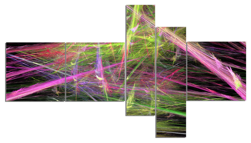 Green Pink Magical Fractal Pattern, Abstract Canvas Wall Art, 60"x32", 5 panels