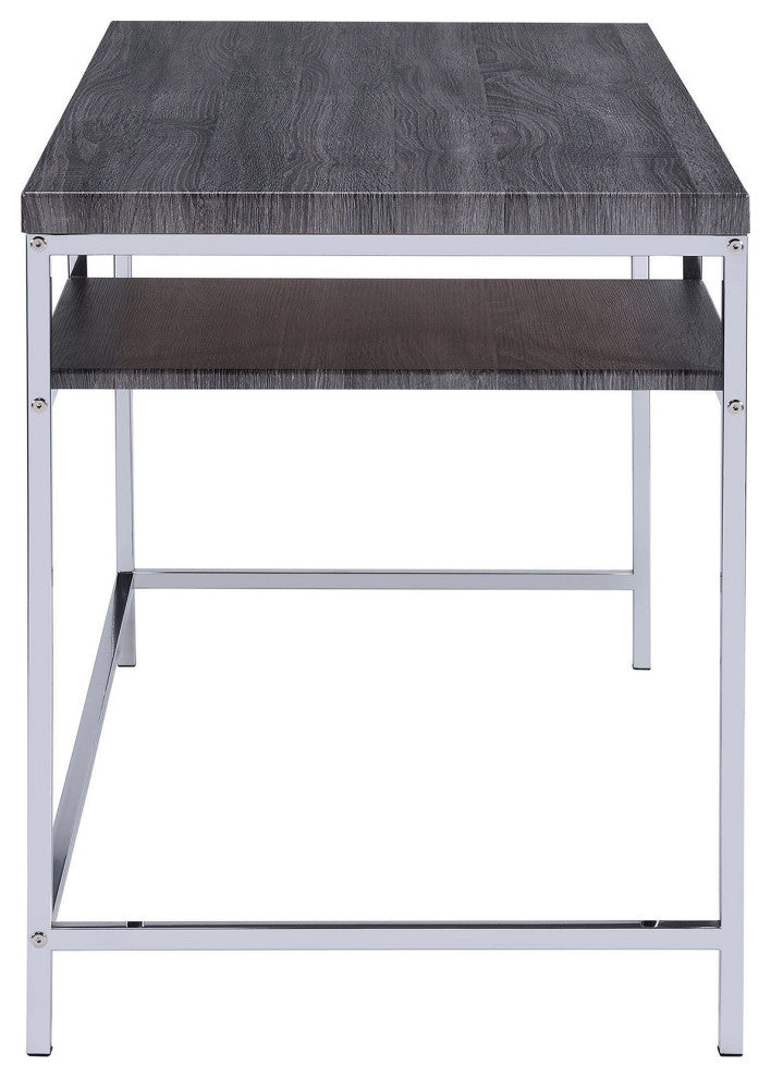 Rectangular Writing Desk with Shelf, Weathered Gray