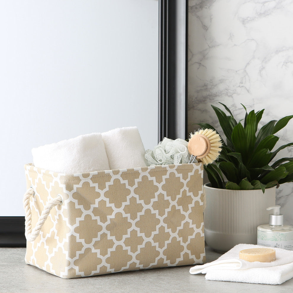 DII Polyester Bin Lattice Vintage Linen Rectangle Small