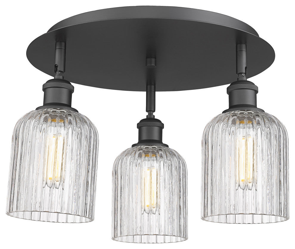 Ballston-Bridal Veil 3-Light 17" Flush Mount, Matte Black, Clear