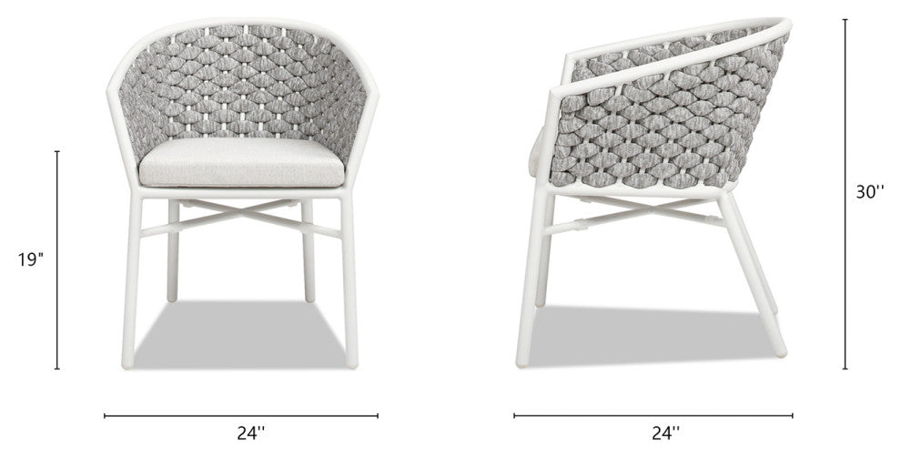 Rowan 24" Weaving Rope Outdoor Patio Dining Chairs, Set of 2, Optic White Acrylic