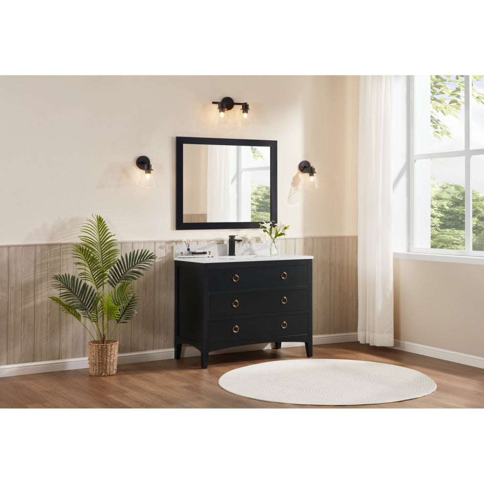 Legion Furniture WS2518 Series Bathroom Sink Vanity, Tricorn Black, 42", Artificial Stone Top, Single Sink