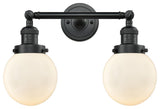 2-Light Beacon 17" Bath Fixture, Matte Black, Glass: Matte White Cased