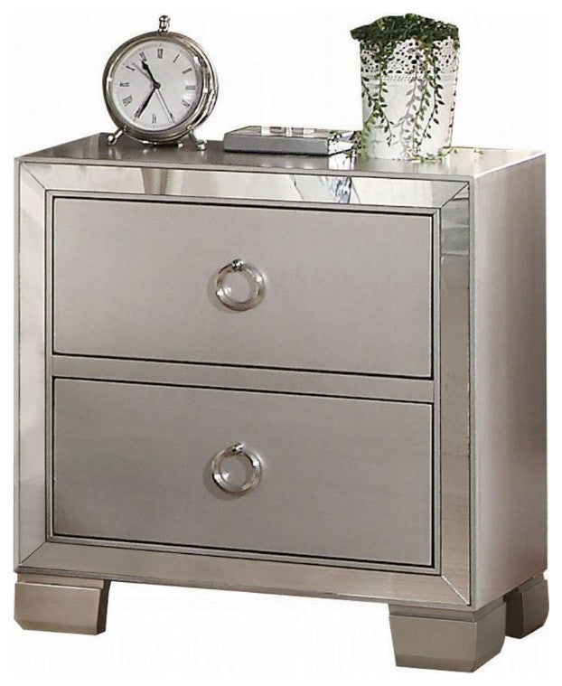 Wood Nightstand With 2 Drawers, Platinum