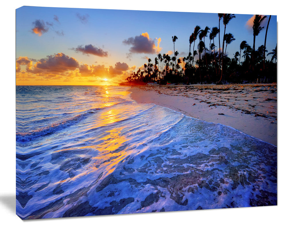 Blue Waves Along the Shore, Seashore Canvas Art Print, 60"x28"