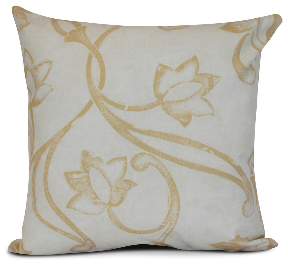 16x16", Elenor, Floral Print Pillow, Taupe