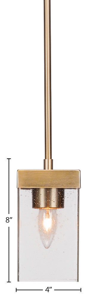 Nouvelle 1-Light Stem Mini Pendant, New Age Brass/Square Clear Bubble