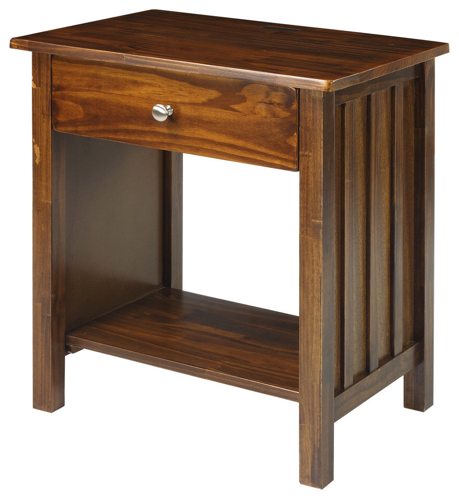 Vanderbilt Night Stand End Table With 4 Usb Ports, Warm Brown